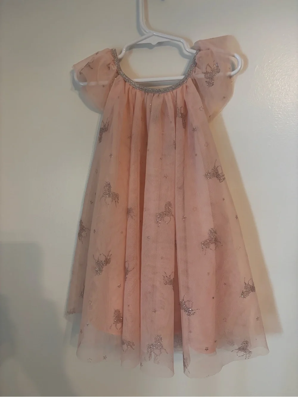 Zunie Blush Pink & Silver Tulle Party Dress with Glitter Univorns